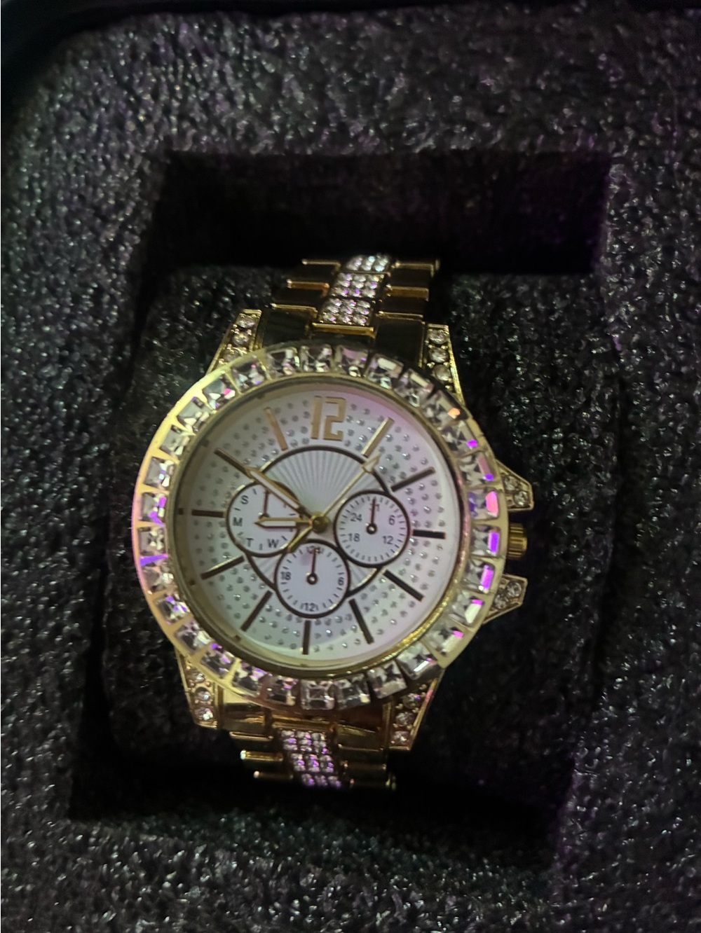Gold Crystal Accent mens Watch - Fashion Bracelet Timepiece